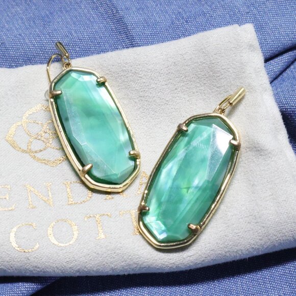 Kendra Scott Faceted Elle Drop Earrings, Gold Jade Green Illusion - Picture 1 of 3
